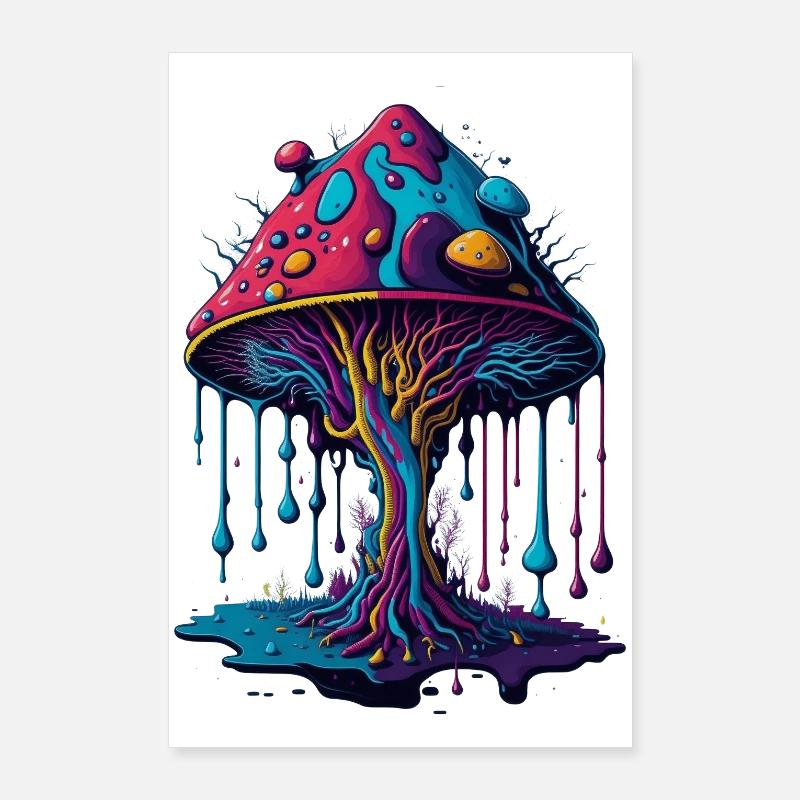 Forêt de champignons psychédélique lumineuse Poster 60 x 90 cm