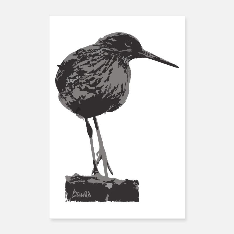 Rotschenkel - Monochrome Vogel Silhouette Poster 60x90 cm