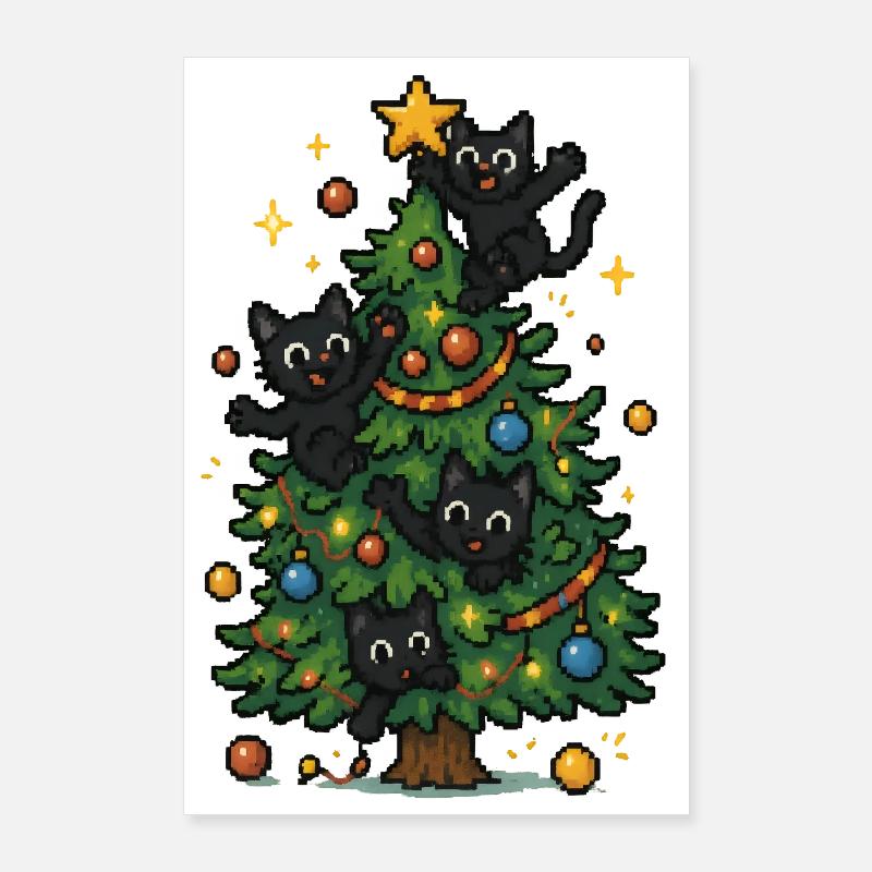 Weihnachtsbaum mit frechen Katzen Poster 60x90 cm