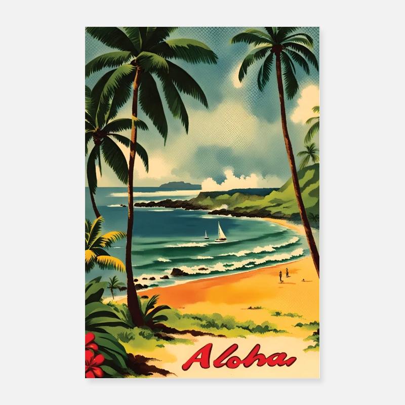 Aloha Beach Paysage Rétro Poster 40 x 60 cm