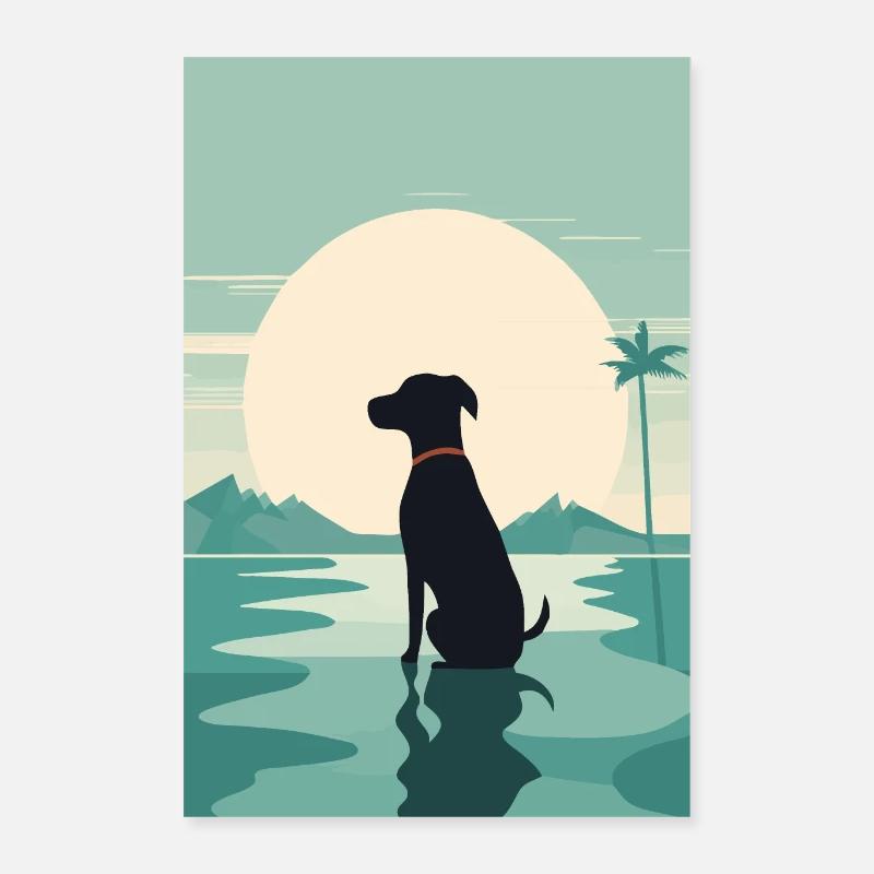 Chien au bord de l’eau Poster 40 x 60 cm