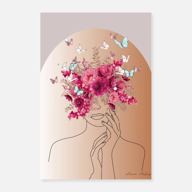 Tête de fleur avec couronne de papillon Poster 40 x 60 cm