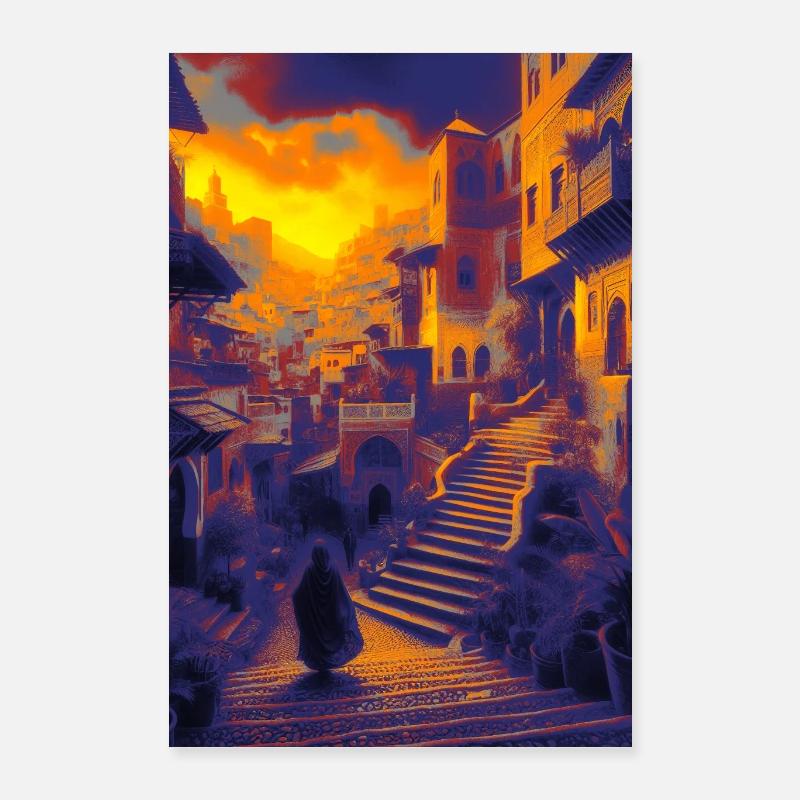 Marokko Dorf - Poster 40x60 cm - Weiß