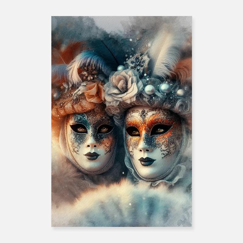 Masques Carnaval Vénitien Aquarelle Poster 40 x 60 cm