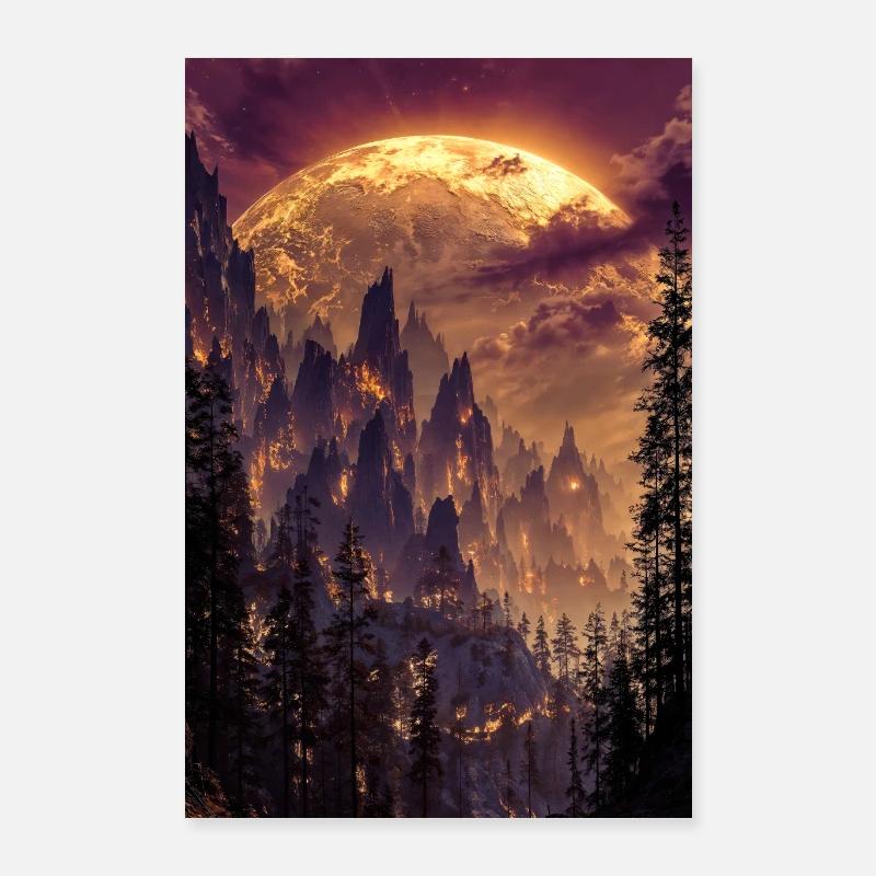 Feuriger Gipfel in der Abenddämmerung Poster 40x60 cm