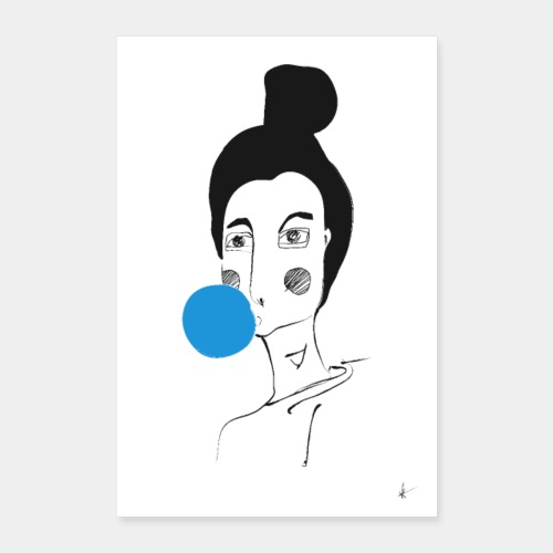 bubblegum - blue - art poster - Poster 16 x 24 (40x60 cm)