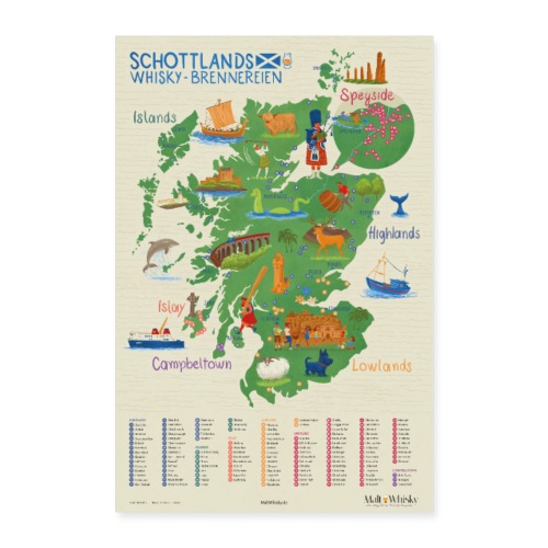 Whisky-Karte von Schottland mit allen Brennereien - Poster 40x60 cm