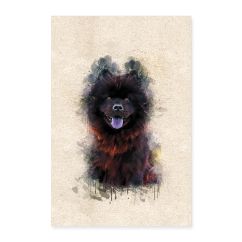 Black chow chow chiot aquarelle -by- Wyll Fryd - Poster 40 x 60 cm