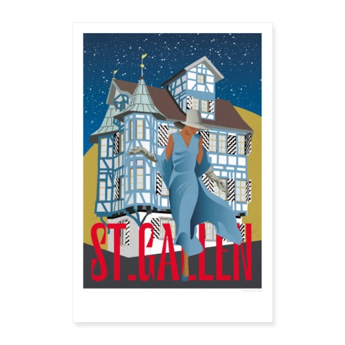 Blaues Haus | St.Gallen | Vintage Poster - Poster 40x60 cm