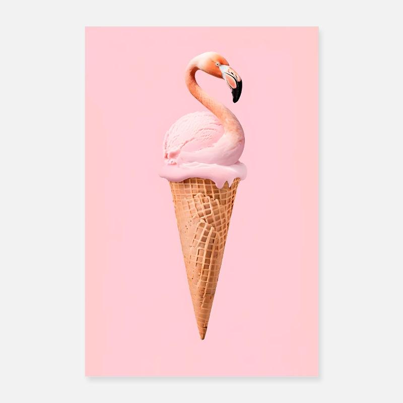 Flamingo-Eis mit Waffeltüte Poster 40x60 cm