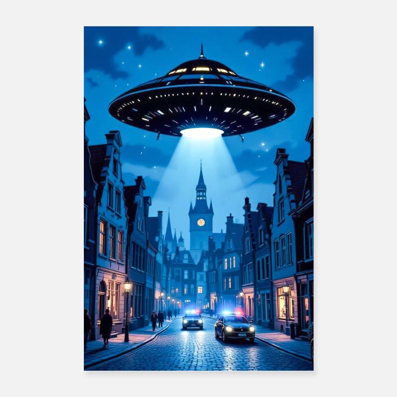 Belgian Wave – OVNI dans le ciel - Poster 40 x 60 cm - blanc