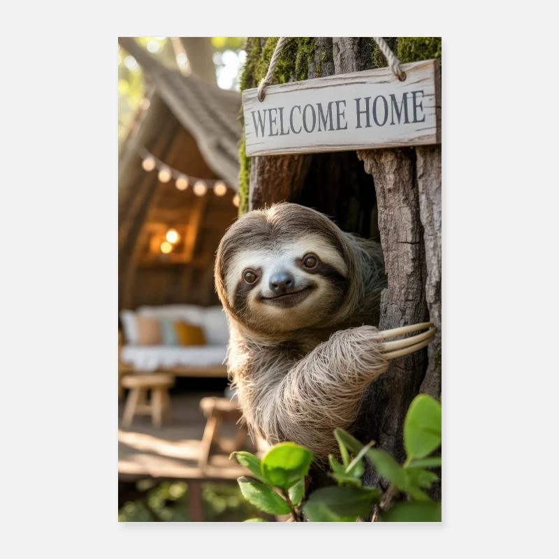 Bienvenue à la maison Paresseuse dans la cabane dans les arbres Poster 40 x 60 cm