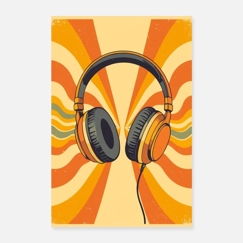 Warme Retro-Kopfhörer mit groovy Circular Vibrati Poster 40x60 cm