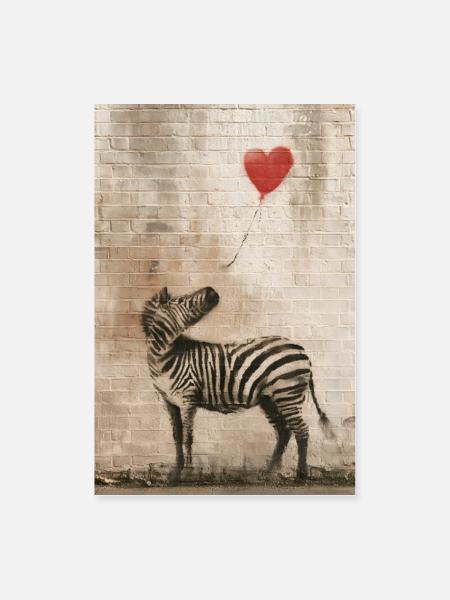 Banksy Zebra - Poster 40x60 cm - Weiß