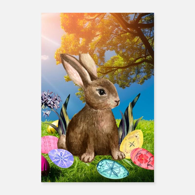 Lapin de Pâques du printemps avec des œufs de Pâques Poster 40 x 60 cm
