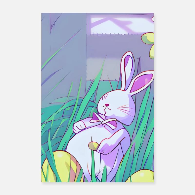 Lapin de Pâques pastel dans l’herbe printanière Poster 40 x 60 cm