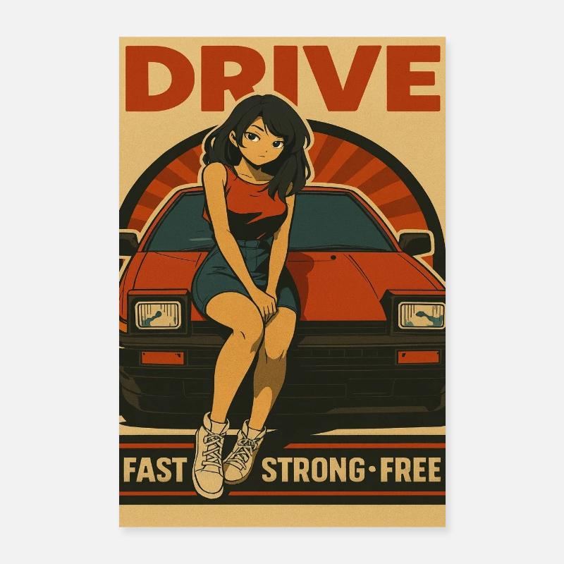 Retro Auto Japan Mädchen Poster 40x60 cm