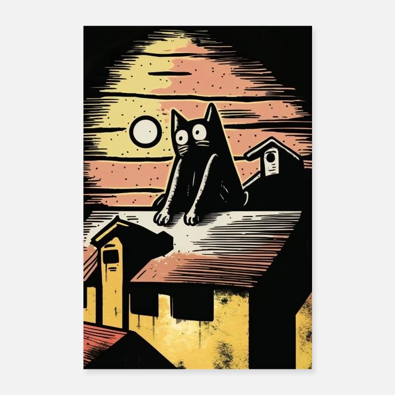 Moonlit night with black cat Poster 16" x 24" (40x60 cm)