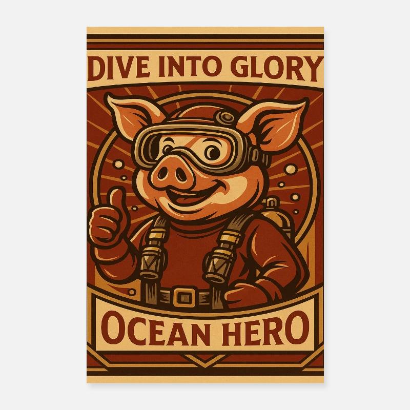 Plongeur Cochon Océanique Poster 40 x 60 cm