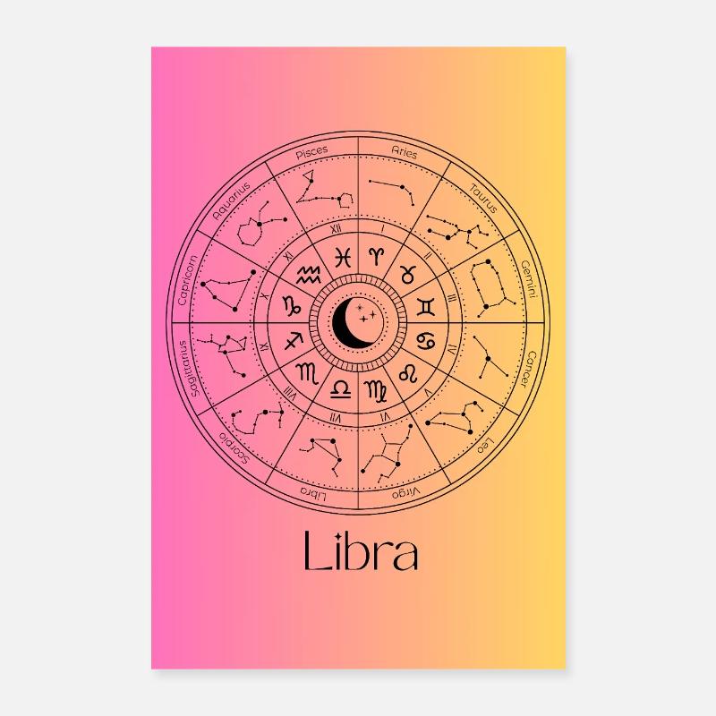 Libra Cercle Zodiac Équilibre - Poster 40 x 60 cm - blanc