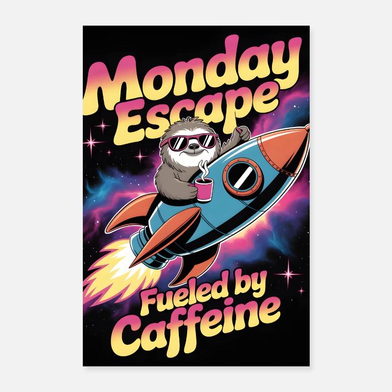 Monday Escape Sloth in Rocket Poster 16" x 24" (40x60 cm)