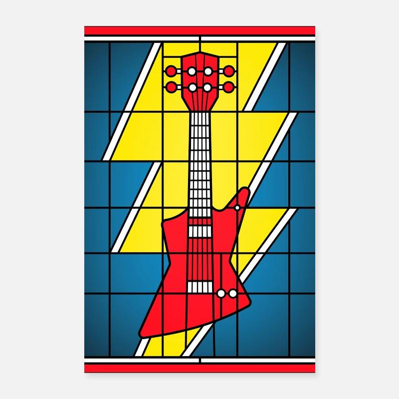 Guitare en vitrail avec éclair Poster 40 x 60 cm