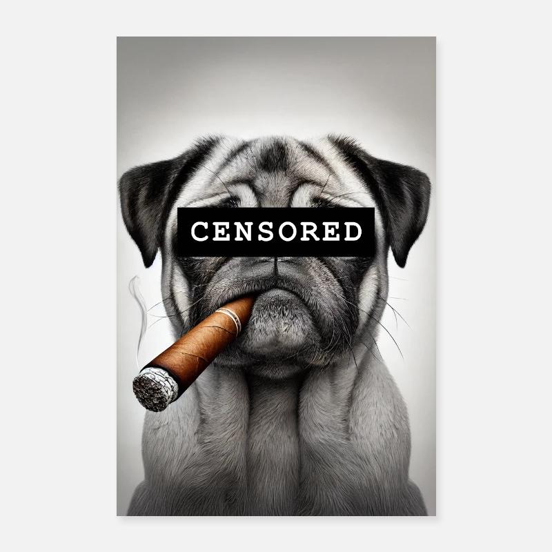 Censored Pug with Cigar Poster 16" x 24" (40x60 cm)