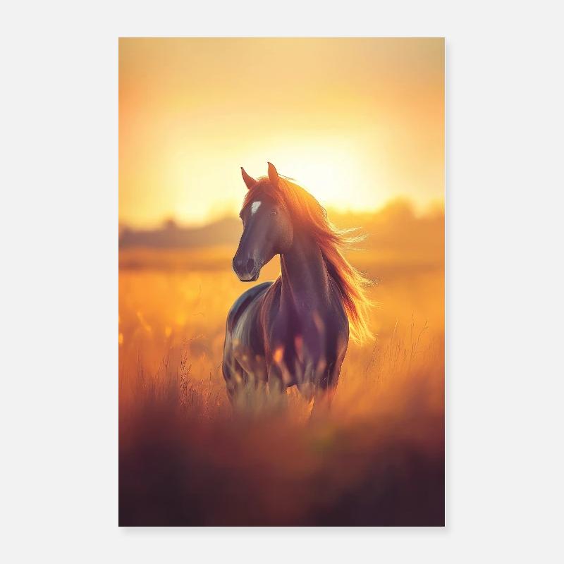 Cheval avec coucher de soleil Poster 40 x 60 cm