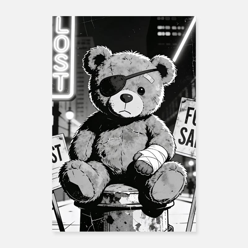 Ours néon noir avec cache-œil Poster 40 x 60 cm