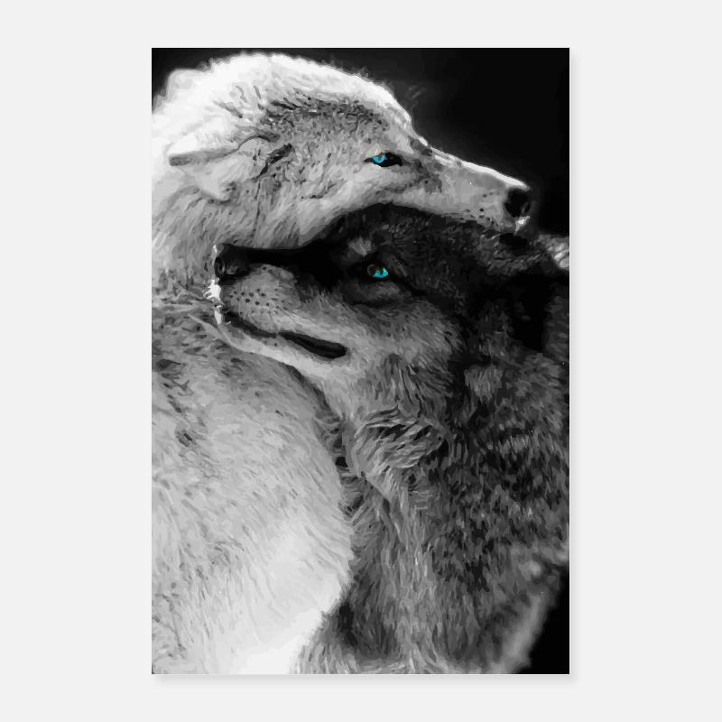 Two Wolves Hugging Blue Eyes Poster 16" x 24" (40x60 cm)