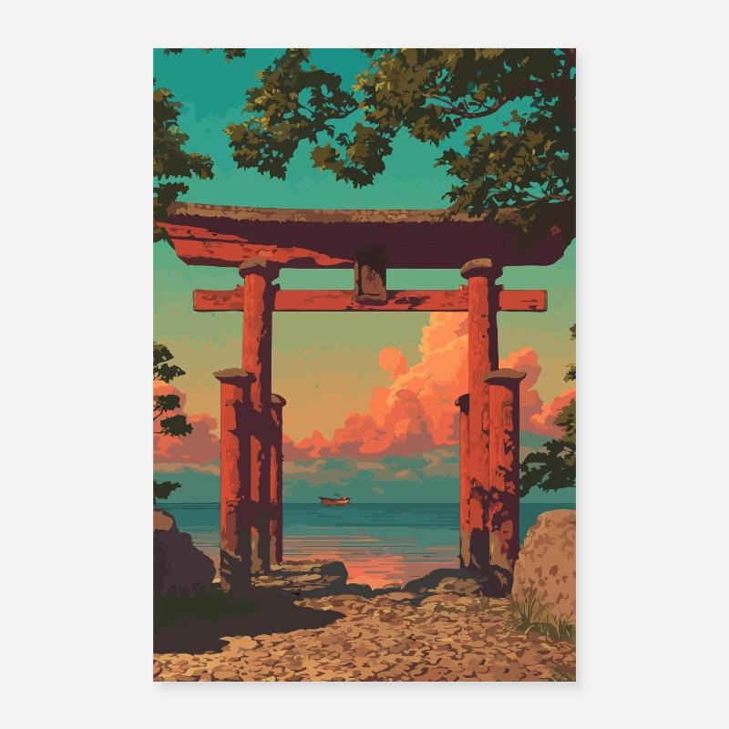 Sunset Torii Gate au bord de la mer Poster 40 x 60 cm