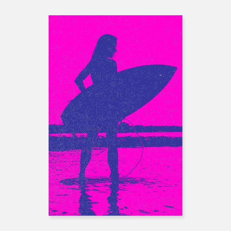 Plage Surfeur Silhouette Néon Poster 40 x 60 cm