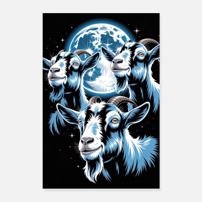 Trois chèvres devant la pleine lune Poster 40 x 60 cm