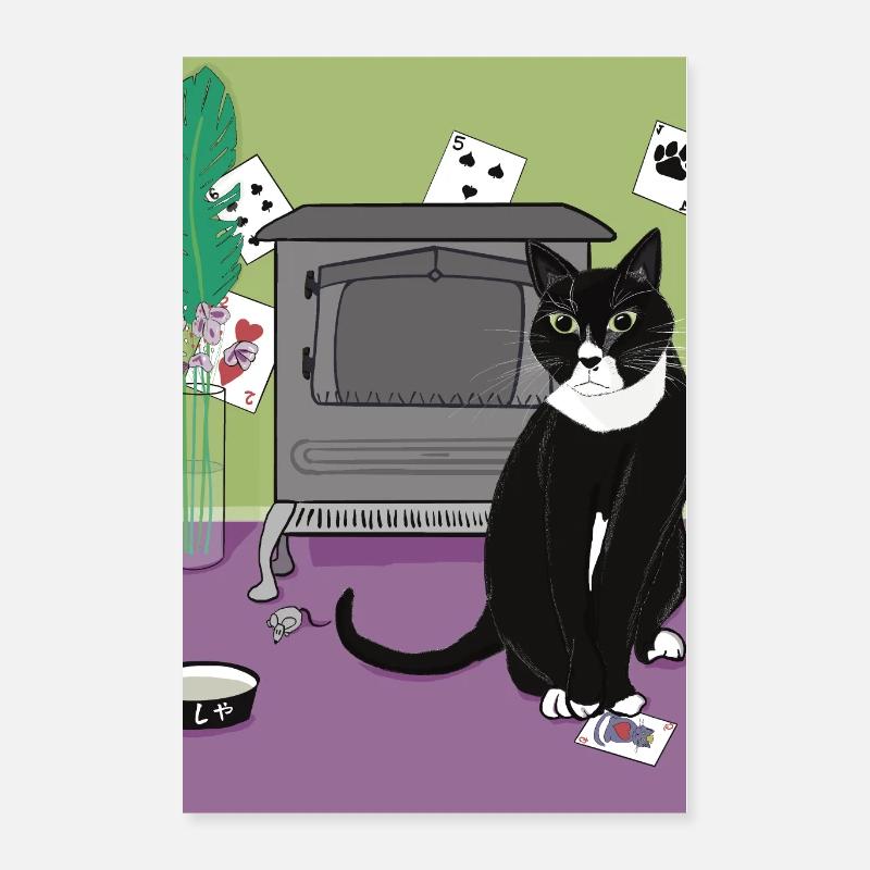 Chat Reine de cœur. Poster 40 x 60 cm