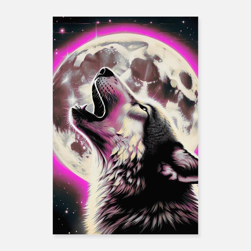 Wolf howls at the Full Moon Poster 16" x 24" (40x60 cm)