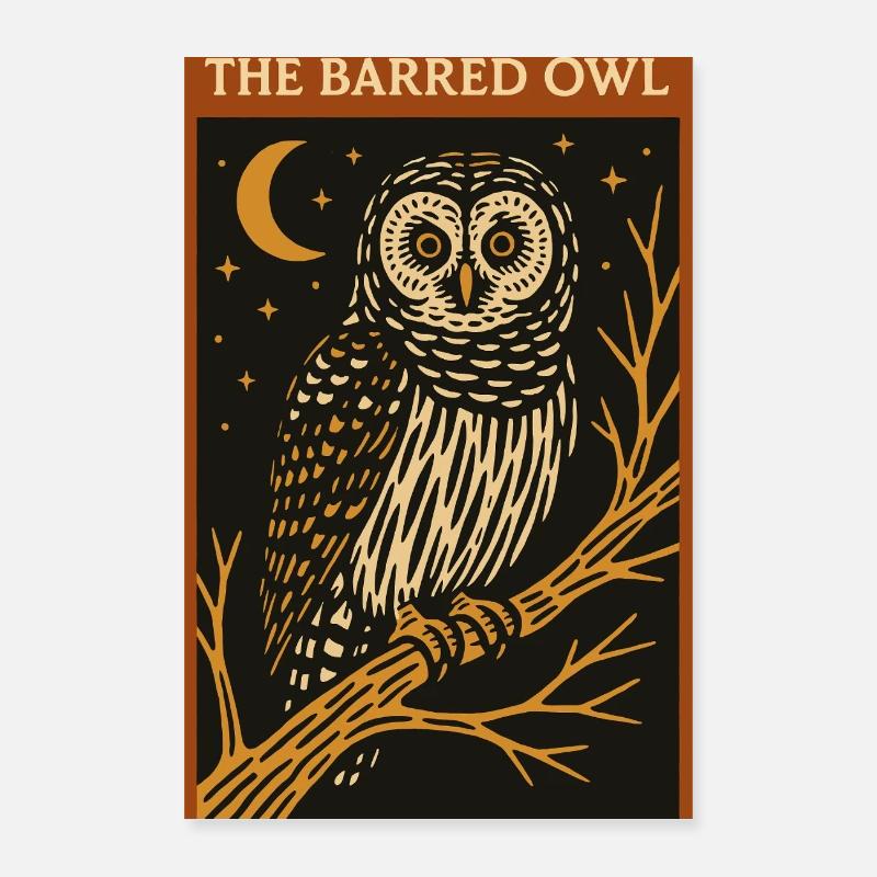 Illustration de chouette rayée nocturne - Poster 40 x 60 cm - blanc