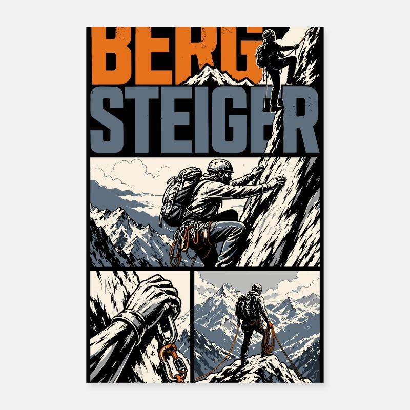 Bergsteiger Abenteuer Comic Design Poster 40x60 cm