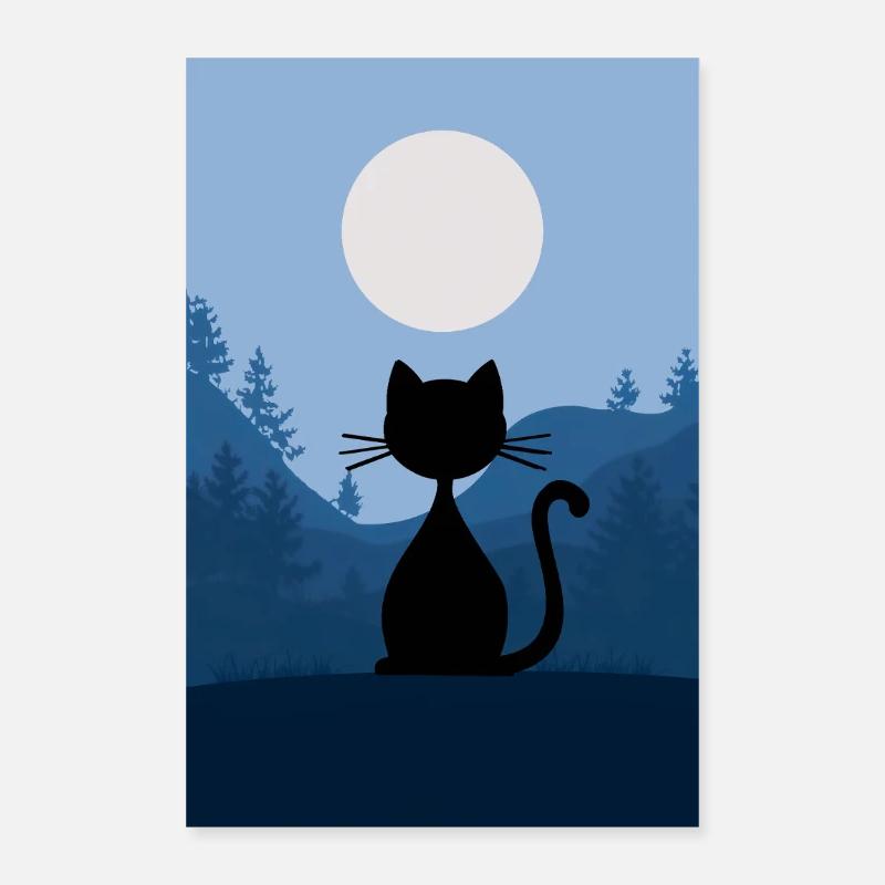 Chat au clair de lune Poster 40 x 60 cm