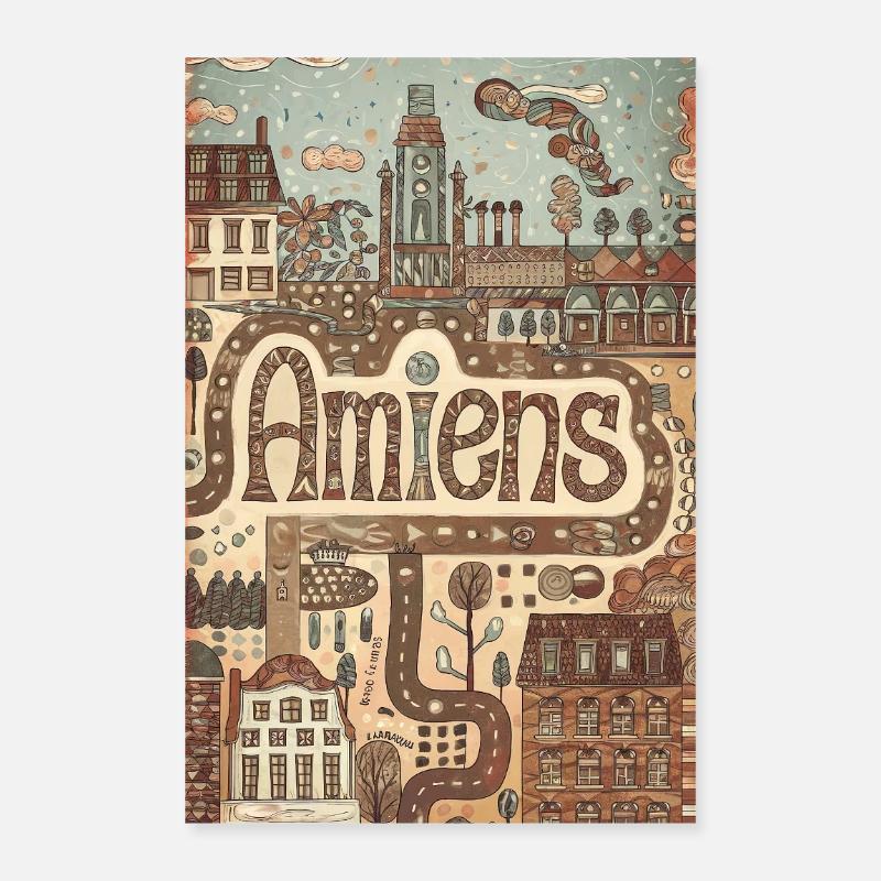 Amiens Cityscape Whimsy Poster 16" x 24" (40x60 cm)