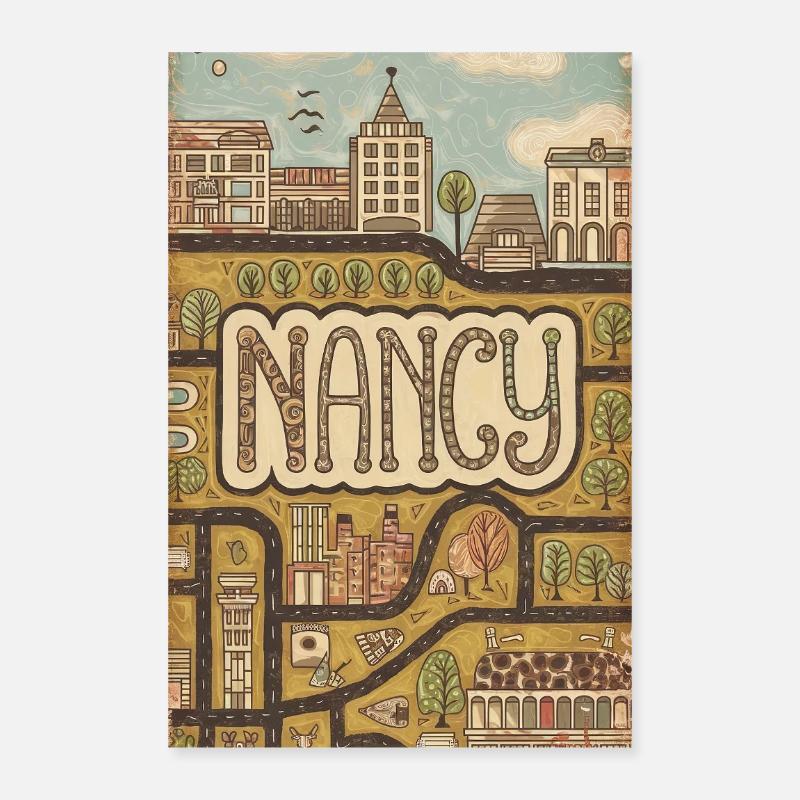 Paysage urbain de Nancy Rétro Carte Typographie Poster 40 x 60 cm