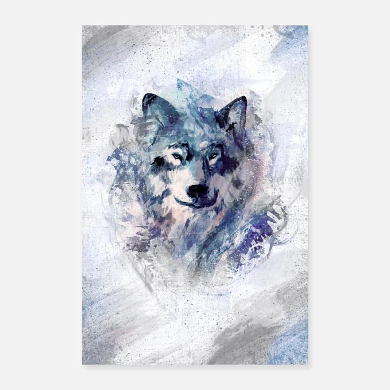 Wolf im Schneesturm grey Version Poster 40x60 cm