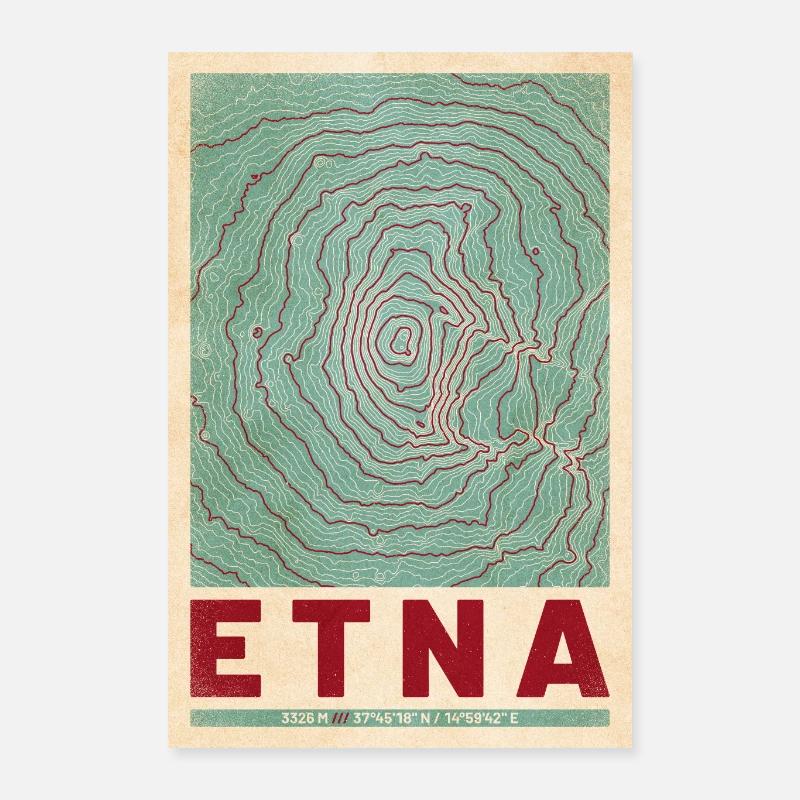 Etna | Map topography (retro) Poster 16" x 24" (40x60 cm)