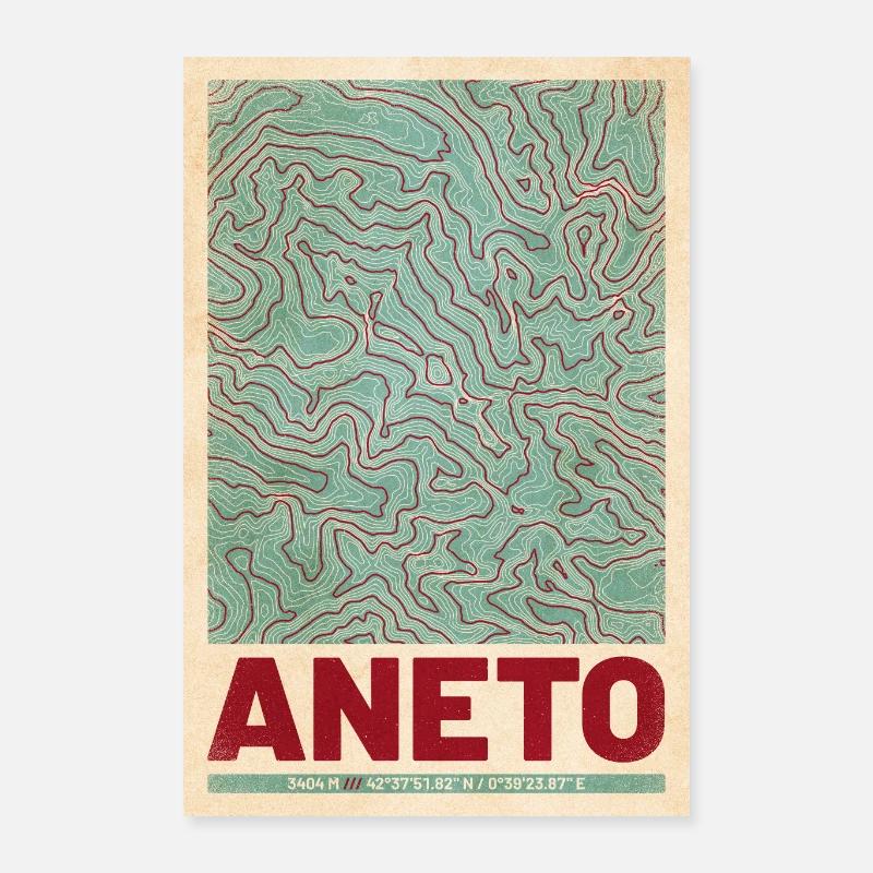 Aneto | Map topography (retro) Poster 16" x 24" (40x60 cm)