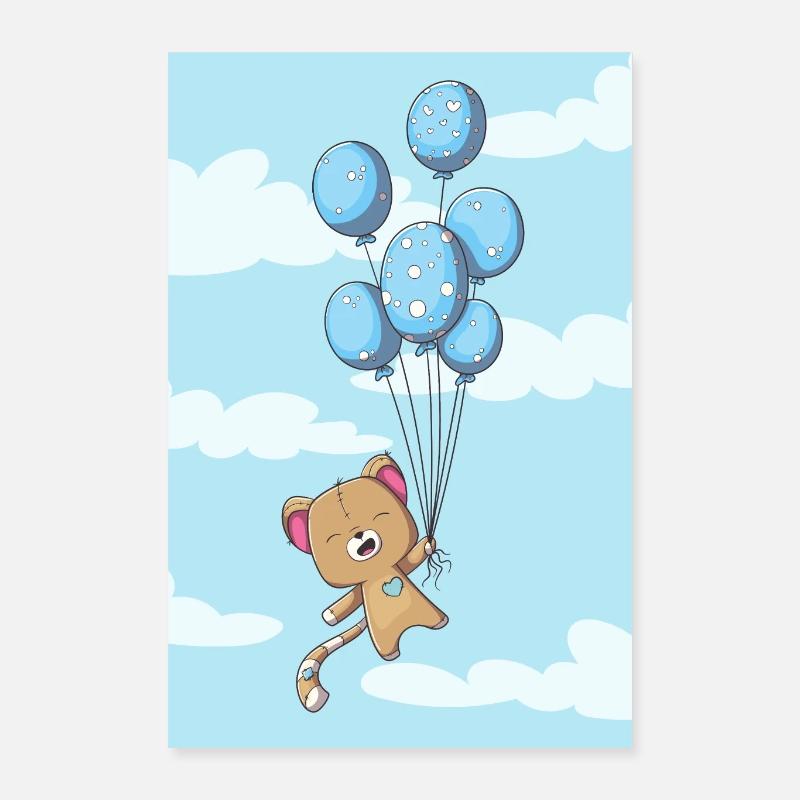Niedliche Katze mit Luftballons Poster 40x60 cm