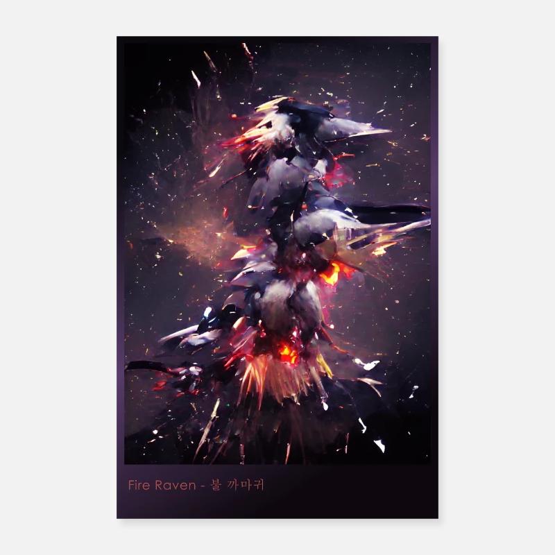 Dancing Fire Raven - 불 까마귀 - Poster 40x60 cm - Weiß