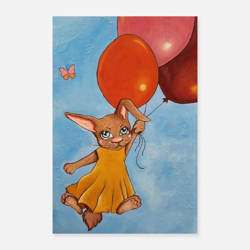 Hase mit Luftballon - Poster 40x60 cm - Weiß
