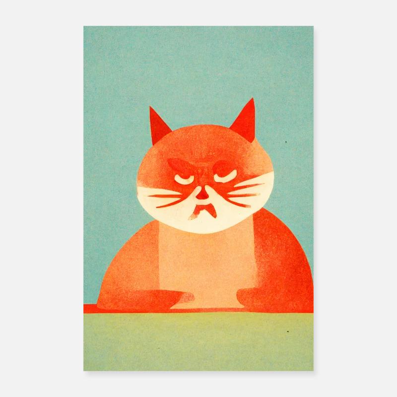 Angry Cat Retro - Poster 40x60 cm - Weiß