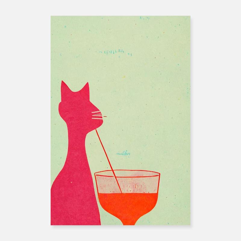 Sipping Kitty Retro Poster 16" x 24" (40x60 cm)