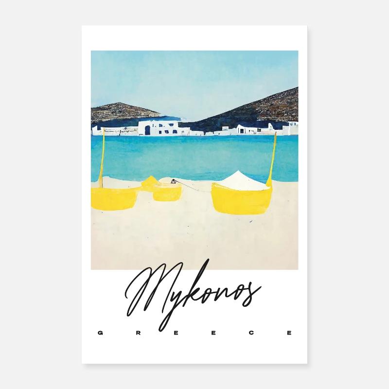 Mykonos Beach Affiche de voyage Grèce Rétro Poster 40 x 60 cm