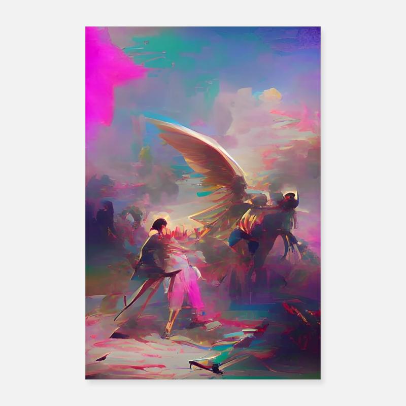 Samurai Warrior Angel Final Battle Pastel Artwork Poster 40 x 60 cm